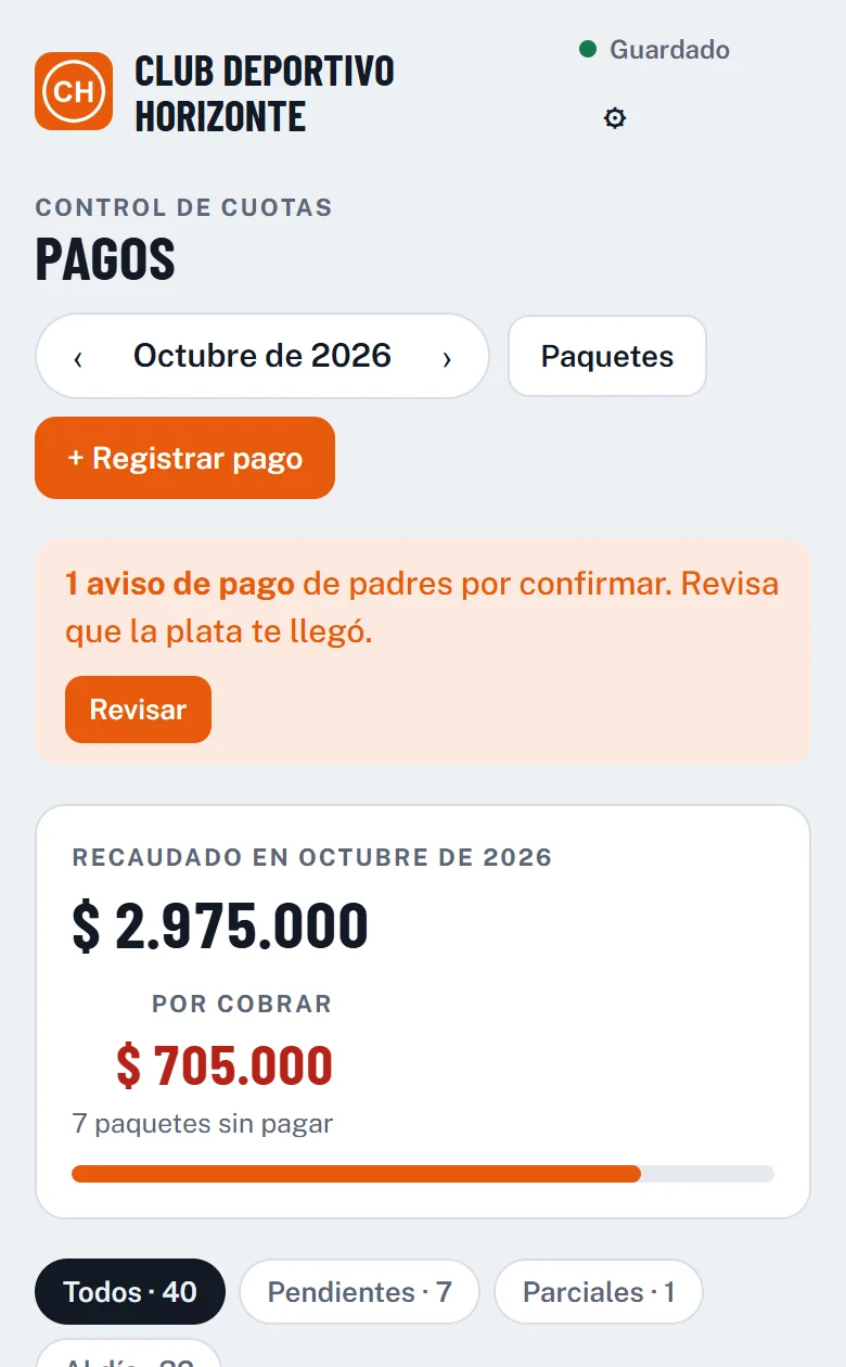 Control de pagos de alumnos en Al Día Profe